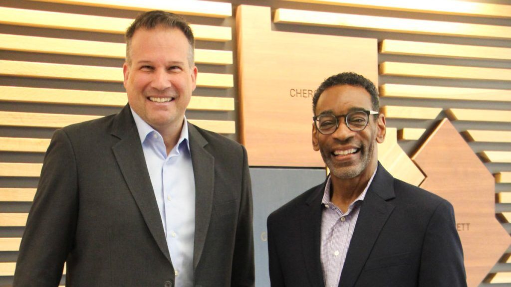 Milton Little, President & CEO of United Way, poses with United Way of Geater Atlanta's 2025-26 Board Chair, Brian Sappington, Chief of Sales at Danone.